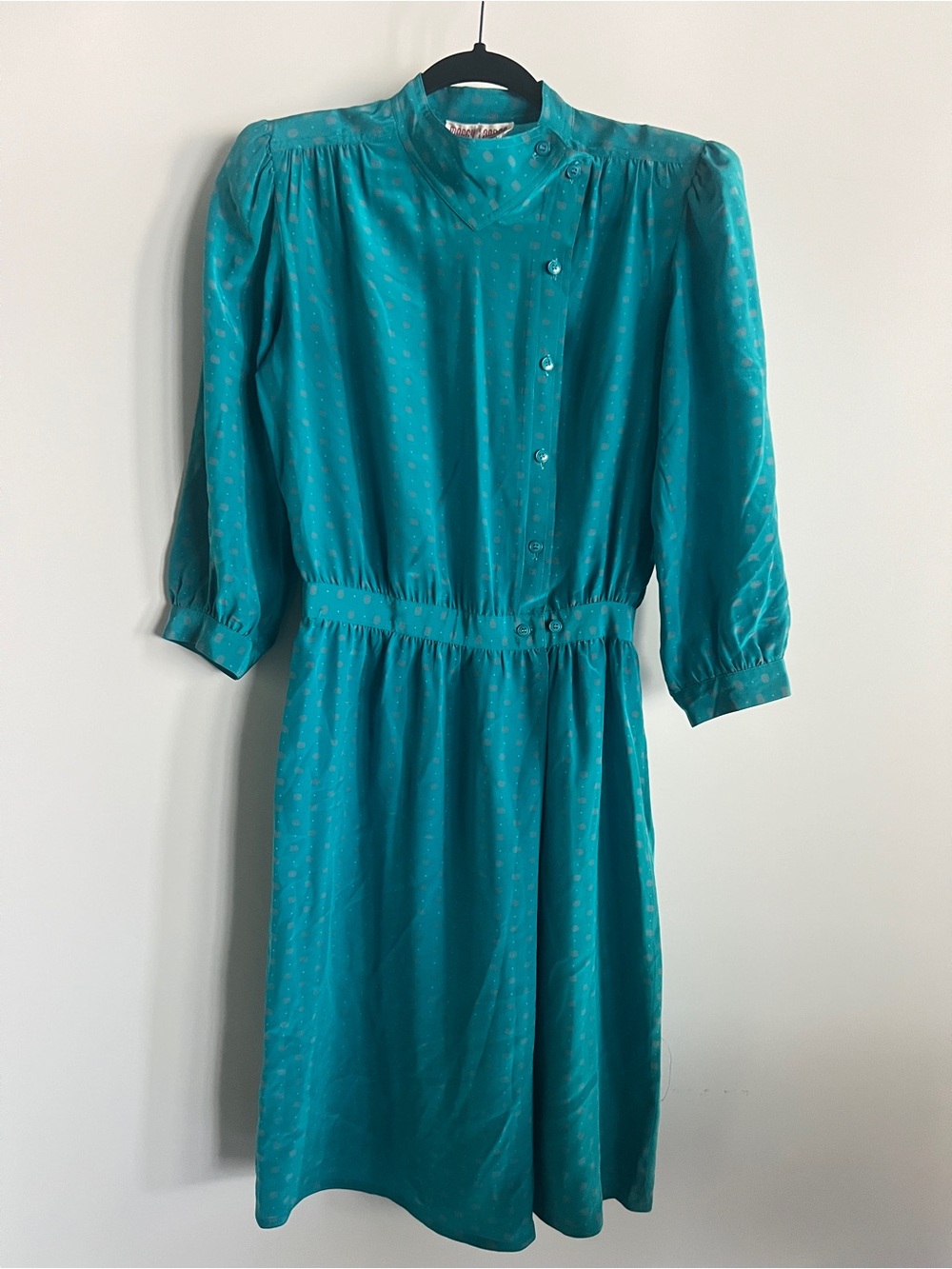 Vintage Teal and Grey Silk Midi Dress - Women